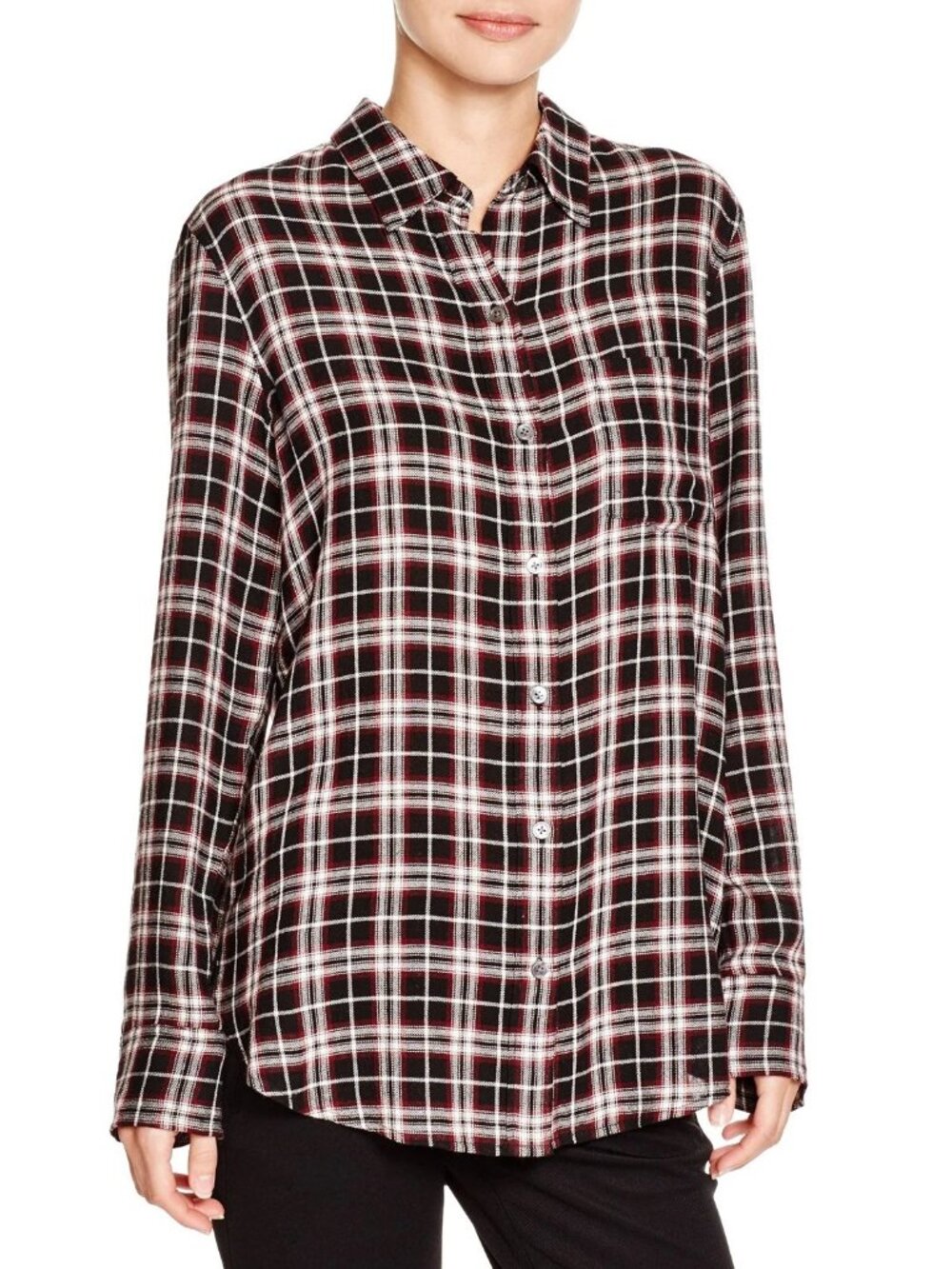 THEORY Simara NB Winter Plaid Black Cherrywood Shirt Top Size P NWT $245